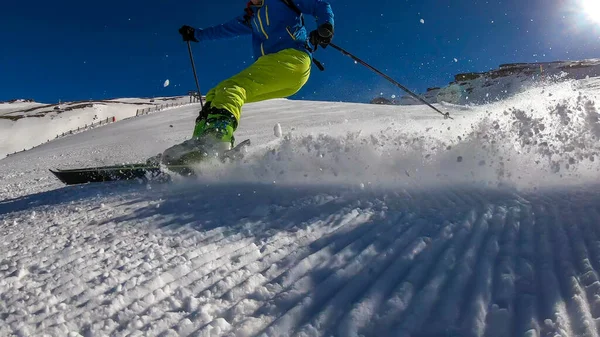 Skier Going Slope Heiligenblut Austria Perfectly Groomed Slopes High Mountains — Foto de Stock