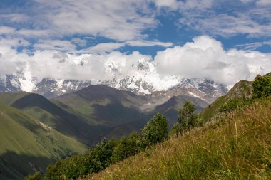 A hiking trail leading to Chubedishi viewpoint. There is an amazing view on the Shkhara Glacier,near the village Ushguli the Greater Caucasus Mountain Range in Georgia, Svaneti Region. Pasture, Meadow clipart