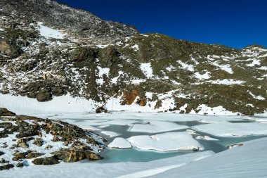 Carinthia, Avusturya ve Avrupa 'daki yüksek Tauern Alpleri' nin panoramik manzarası. Hohe Tauern Ulusal Parkı 'ndaki Goldbergkees' in buzul gölleri. Patagonya manzaraya benzer. Kar yağışıName
