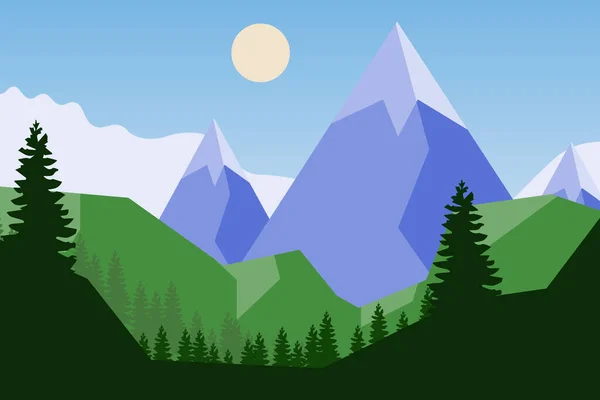 Paisagem Montanhosa Com Montanhas Céu Azul Ilustração Vetorial — Vetor de Stock