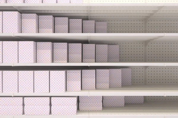 A striking image of half-empty store shelves, emphasizing the scarcity of goods and the resulting crisis of supply and demand, 3D illustration