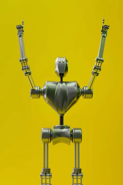 Свідок Тріумф Досконалості Цей Робот Вражає Переможну Позу Відзначаючи Дивовижну Ліцензійні Стокові Зображення