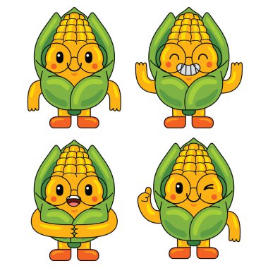 Şirin Mısır Meyvesi Karakteri Maskot İllüstrasyonu