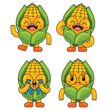 Şirin Mısır Meyvesi Karakteri Maskot İllüstrasyonu