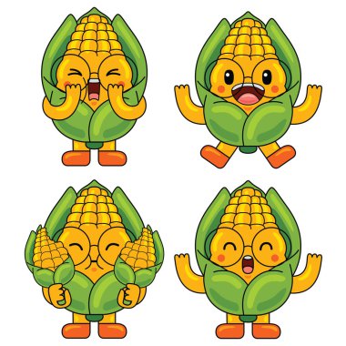 Şirin Mısır Meyvesi Karakteri Maskot İllüstrasyonu