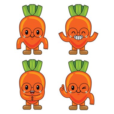 Şirin Havuç Meyve Karakteri Maskot İllüstrasyonu