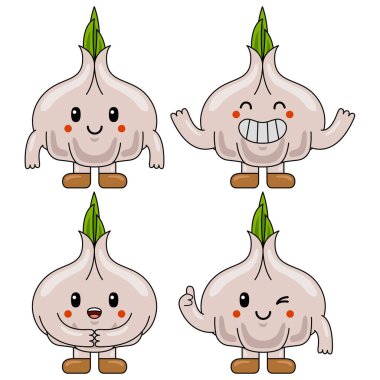 Şirin Sarımsak Meyve Karakteri Maskot İllüstrasyonu