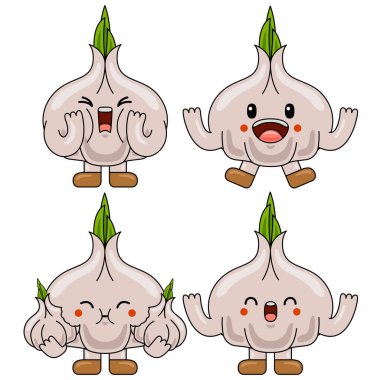 Şirin Sarımsak Meyve Karakteri Maskot İllüstrasyonu