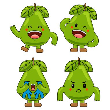 Şirin Armut Meyve Karakteri Maskot İllüstrasyonu