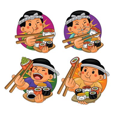 Suşi yiyen adam Japon yemeği yiyor.