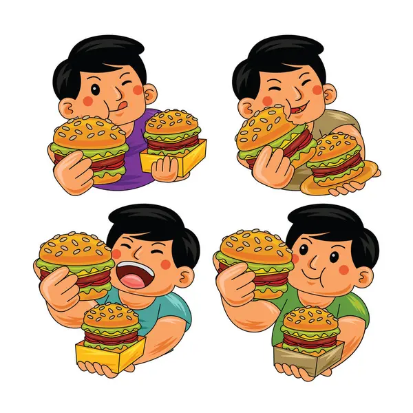 Hamburger yiyen genç adam vektör çizimi