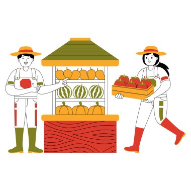 Mutlu çiftçilik ve bahçe vektör çizimi