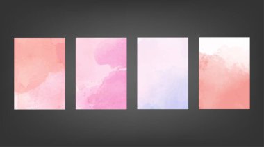 Poster, broşür ya da el ilanı, suluboya posterler, el ilanları ya da kartlar için mor vektör arka plan seti. Sancak şablonu.