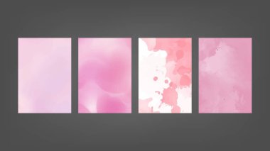 Poster, broşür ya da el ilanı, suluboya posterler, el ilanları ya da kartlar için pembe vektör arkaplan seti. Sancak şablonu.