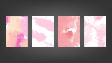 Poster, broşür ya da el ilanı, suluboya posterler, el ilanları ya da kartlar için pembe vektör arkaplan seti. Sancak şablonu.