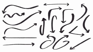 Beyaz arkaplanda karalama oku kümesi, vektör.