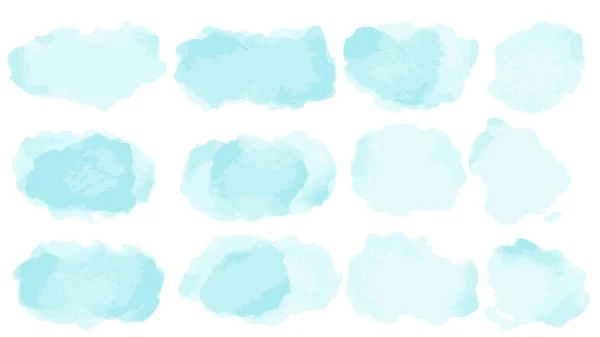 Ensemble Brosse Aquarelle Bleu Isoler Sur Blanc Vecteur — Image vectorielle