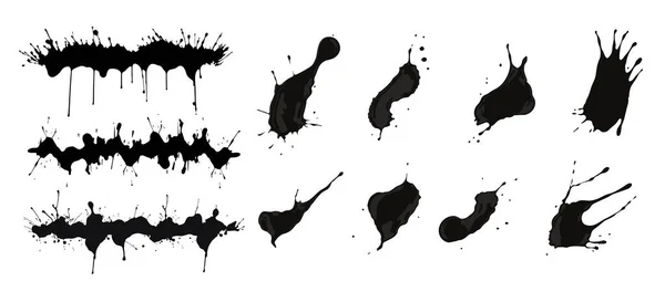 Set Black Paint Ink Grunge Dirty Brush Strokes Vector — Stock Vector