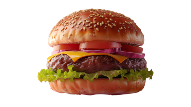 Pastel arkaplanda Burger 'in 3d yorumlayıcısı