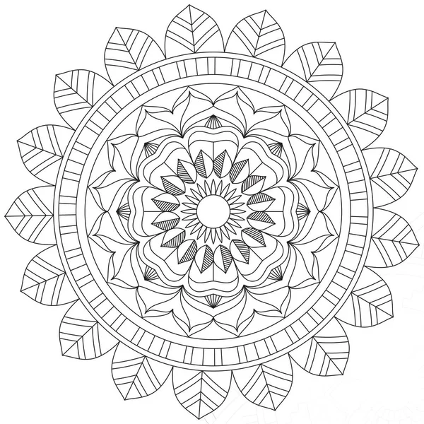 Foglia Petalo Colorazione Mandala Arte Forma Grafica Semplice Vettoriale Floreale — Vettoriale Stock