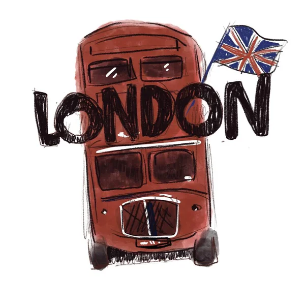 London Bus Watercolor Painting — Stock fotografie