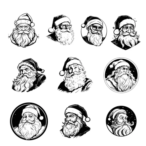 为您的设计提供一套圣诞老人线条艺术的简单图解 — 图库矢量图片