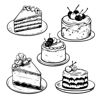 Beyaz üzerine pasta çizimlerinin şık çizgileri