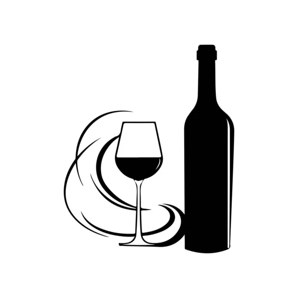 Beyaz Arka Planda Şarap Kadehi Şişe — Stok Vektör