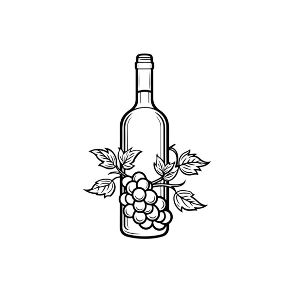 Ilustración Botella Vino Con Uvas Aisladas Sobre Fondo Blanco — Vector de stock