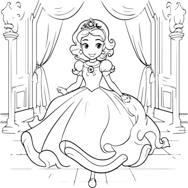 Prenses çizimi, boyama kitabı konsepti
