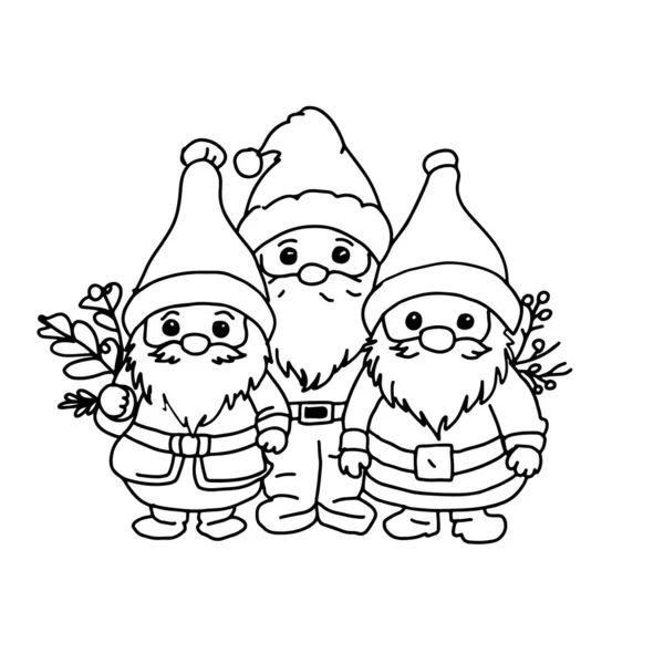 Gnomes Linear Illustration Coloring Book — Stock Vector