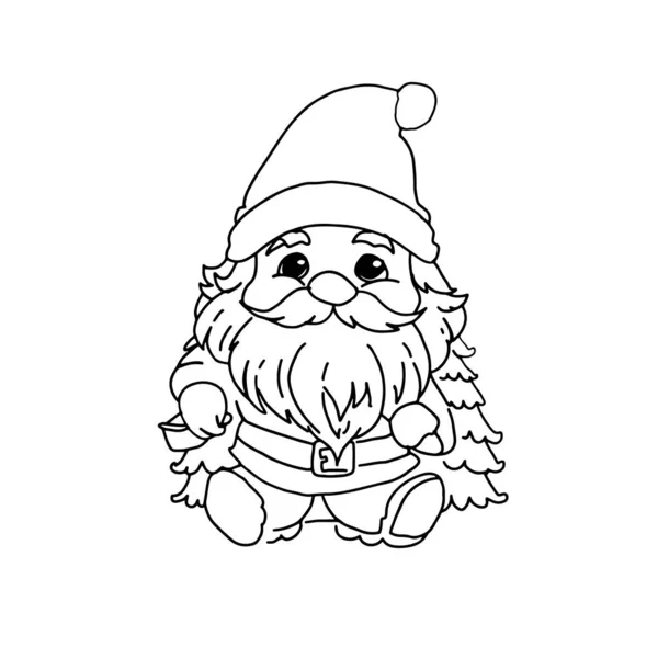 Gnomes Linear Illustration Coloring Book — Stock Vector