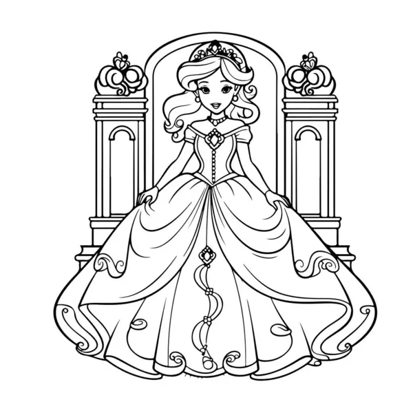 Книга Раскраска Принцессы Красивой Леди — стоковый вектор