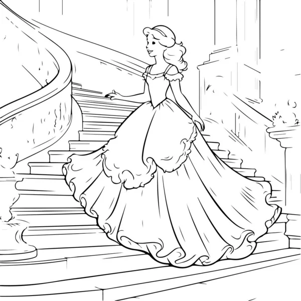 公主彩绘书 公主在楼梯上 — 图库矢量图片