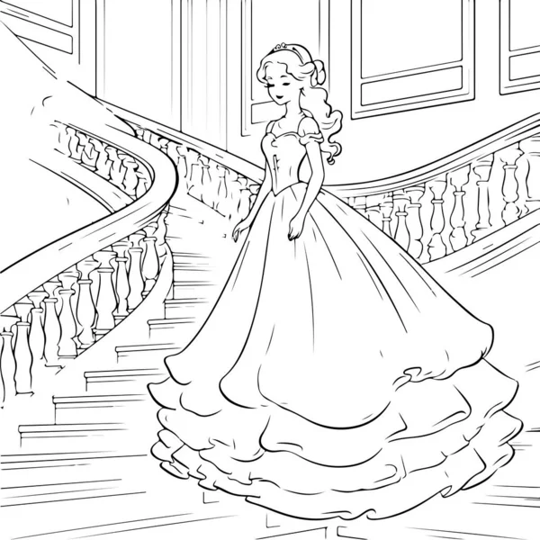 Princesa Colorir Livro Princesa Nas Escadas — Vetor de Stock