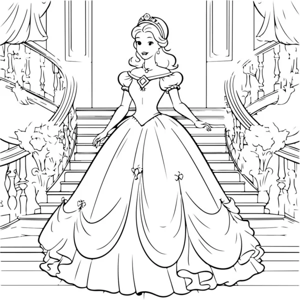 Книга Раскраска Принцессы Принцесса Лестнице Стоковая Иллюстрация