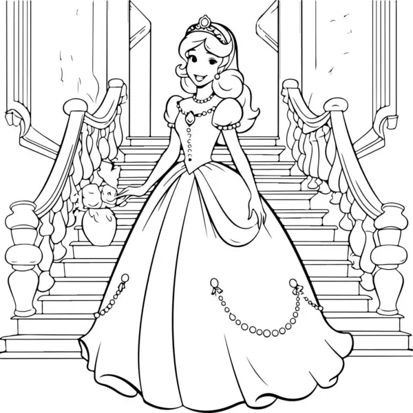 Hercegnő Kifestőkönyv Hercegnő Lépcsőn Stock Illusztrációk