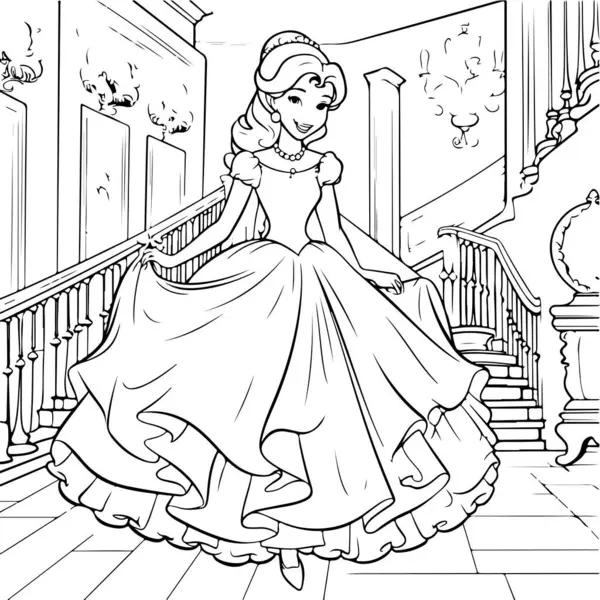 Книга Раскраска Принцессы Принцесса Лестнице Лицензионные Стоковые Иллюстрации