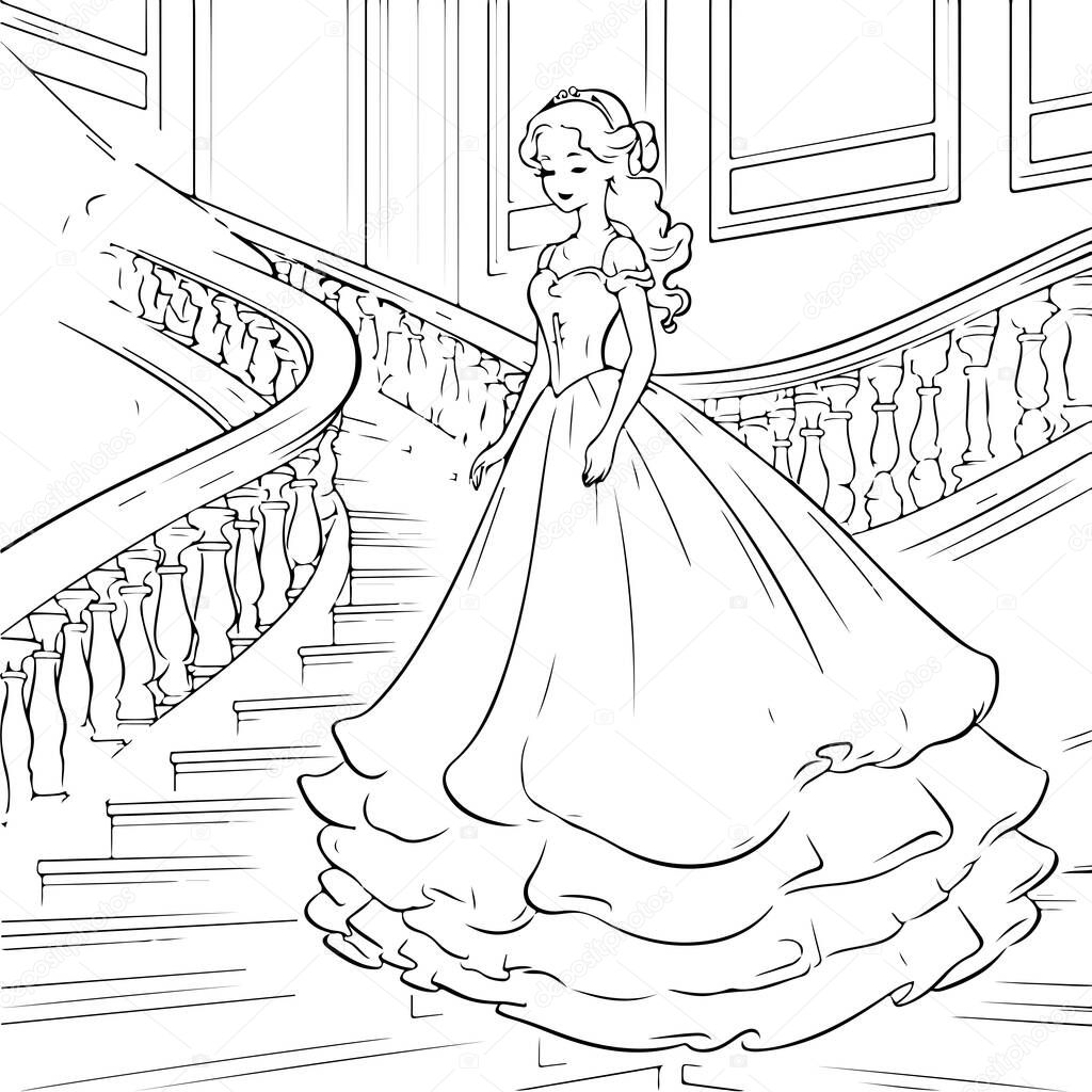 Prenses Boyama Kitabı Merdivenlerdeki Prenses Stok Vektörü © VeronikaM  679101878