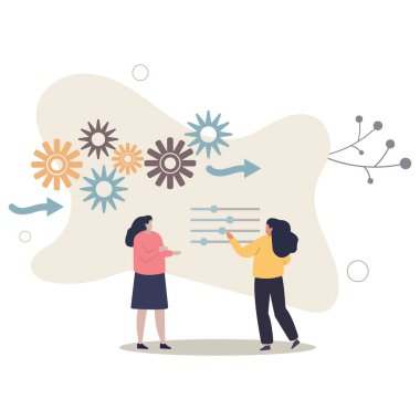 Çalışma akışı yönetimi, en iyi sonuç için çalışma süreci optimizasyonu, takım yönetimi veya geliştirme planı ve prosedür kavramı. Düz vektör illüstrasyonu.