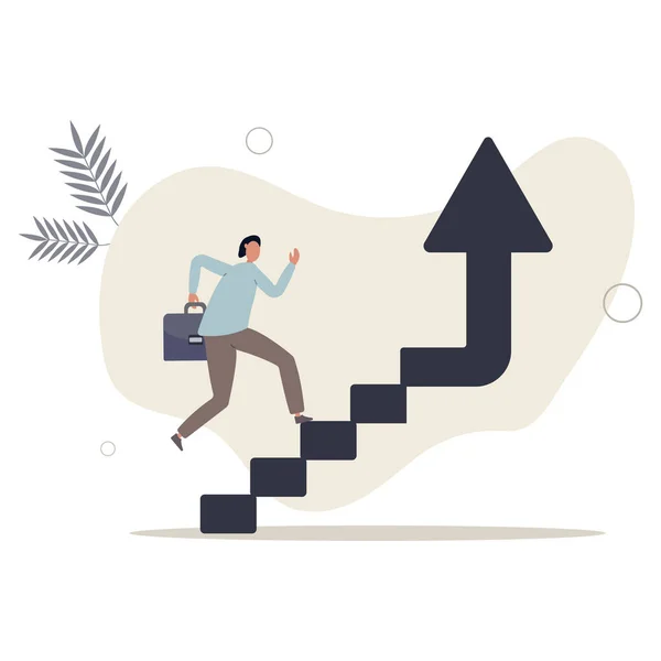 ビジネス目標のコンセプト自信を持ったビジネスマンが矢を立てて成功の階段を上る Flatベクトル図 — ストックベクタ