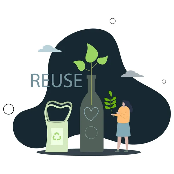 Reutilizar Materiales Reciclar Papel Plástico Packaging Zero Residuos Estilo Vida — Archivo Imágenes Vectoriales