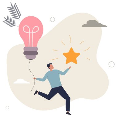 İş hedefine ulaşmak için yaratıcılık veya yenilik, başarı için ampul fikri, hedefe ulaşmak için çözüm için liderlik. Düz vektör illüstrasyonu.