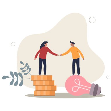 Fikir sunumu, fon toplama ve risk sermayesi, iş veya birleşme anlaşması konsepti satışı.. düz vektör illüstrasyonu.