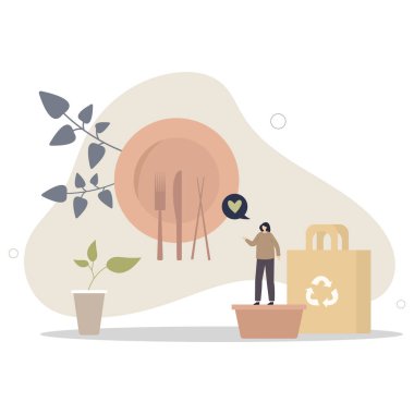 Plastik kullanımını azaltmak için çevre ve doğa dostu çözüm. Düz vektör illüstrasyonu.