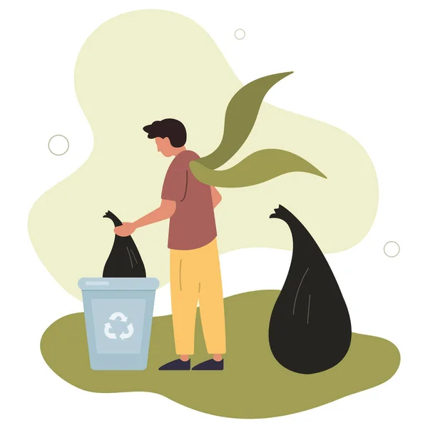 Sbírání Odpadků Sbírání Plastových Odpadů Hrabání Odpadků Eko Dobrovolný Aktivista — Stockový vektor