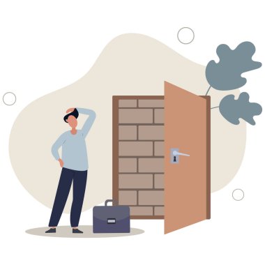 İş çıkmaz sokak, çıkış yolu yok ya da büyük hata ve yanlış karar, konseptin üstesinden gelmek için engel ve zorluk, düz vektör illüstrasyonu.