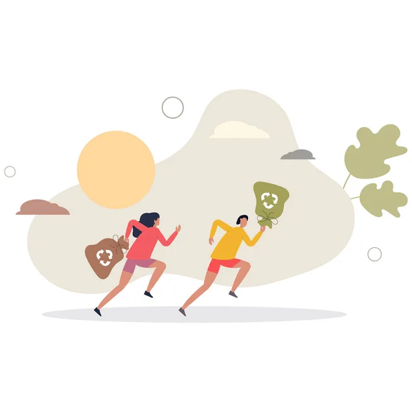 Plogging sport activity with running and trash pickup.flat vector illustration.