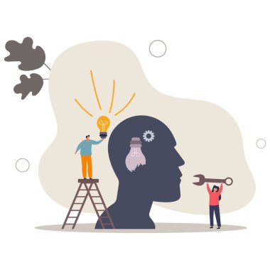 Çalışma üretkenliği ve yönetimi. Fikir ve takım çalışması kavramı. Düz vektör çizimi.