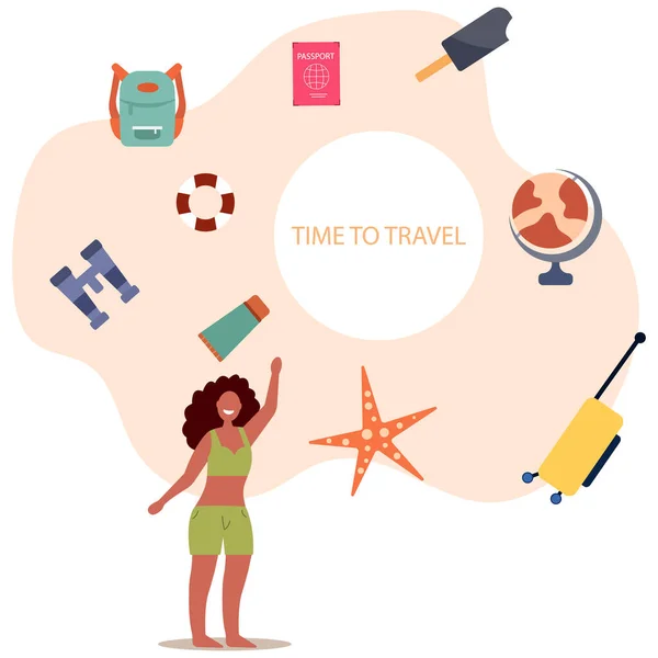 Time Travel Concept Banner Tourist Design Elements Flat Vector Illustration — Stock Vector